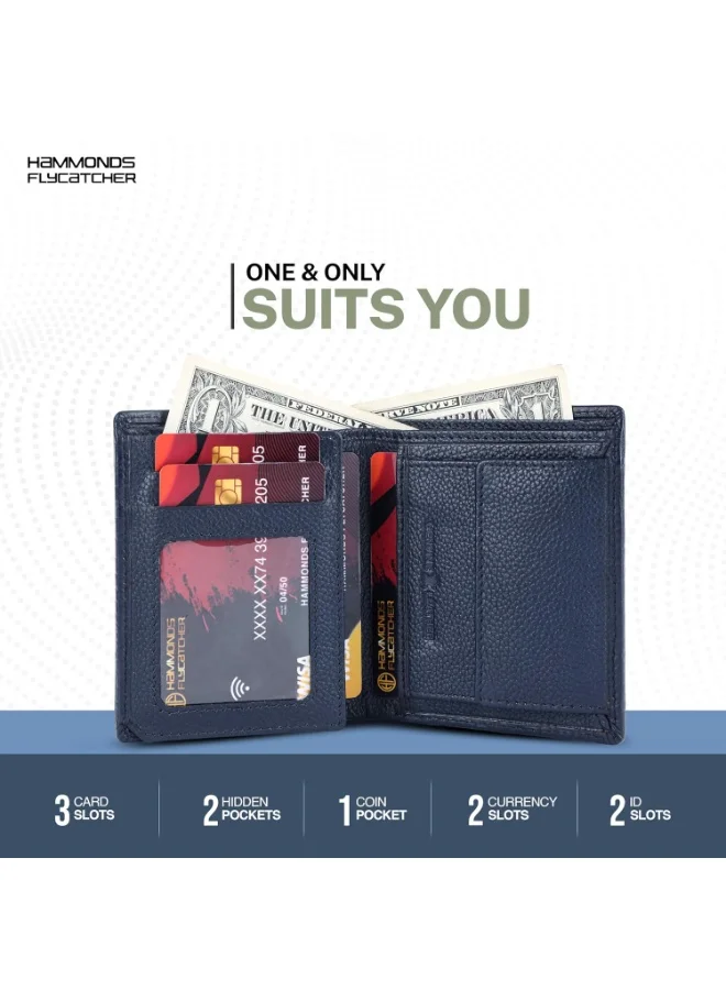 Hammonds Flycatcher  Wallet for Men Leather Original, Mens Wallet, Leather Wallets for Men Stylish, Bi-Fold Wallets for Man, 3 Card Slots, 2 ID Slots, Coin Pocket, Gift for Mens-HF514 CR BU  | Best Price UAE